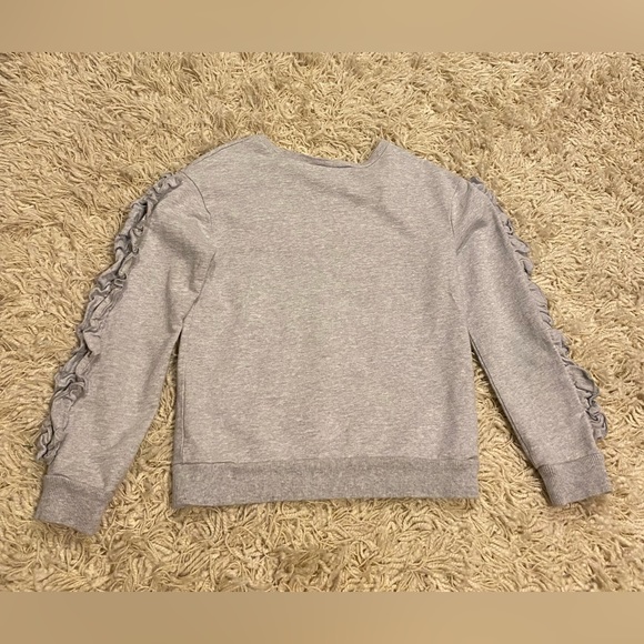 Bebe Girls Ruffle Trim Drop Sleeves Sweatshirt Halter Gray - Picture 2 of 13